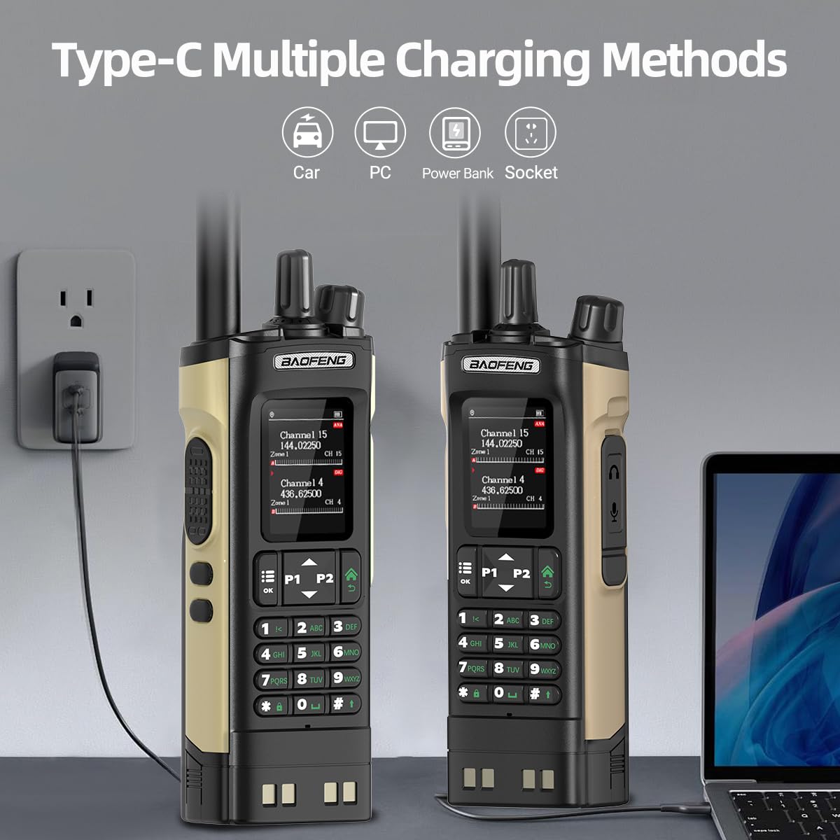 BAOFENG DM32 DMR Radio Ham Radio Handheld 10W Long Range Rechargeable Two Way Radio Walkie Talkies GPS DM-32UV Digital NOAA Weather Radio with Programming Cable for Hunting Survival Gear,2Pack