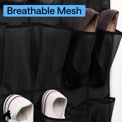 GORILLA GRIP Over The Door Shoe Organizer - 24 Large Breathable Mesh Pockets | Space-Saving Storage in Black