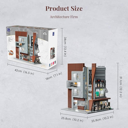 PANTASY Architecture Studio Building Set Korean MOC Artist Ohsojang Collaboration Modular 3-Story Modern Office with LED Lighting Urban Street Scene Brick Model with 5 Minifigures