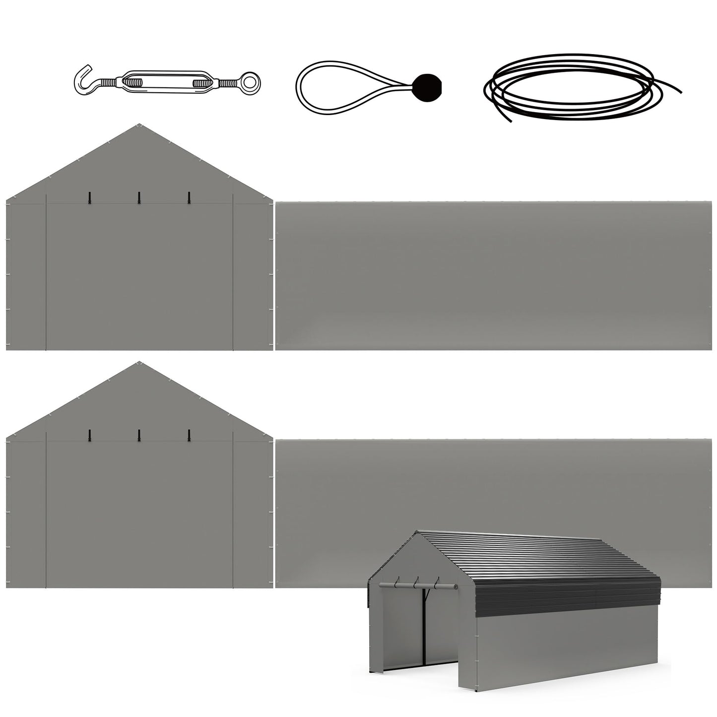 FLOUREE Metal Carport Replacement Sidewall Panel Kit for 12x20 FT, 2 Pack Sidewalls & 2 Pack Zipper Doors,220g PE Tarp, Roll-Up Carport Door Panels, Waterproof UV Resistant, Frame Not Included,Grey