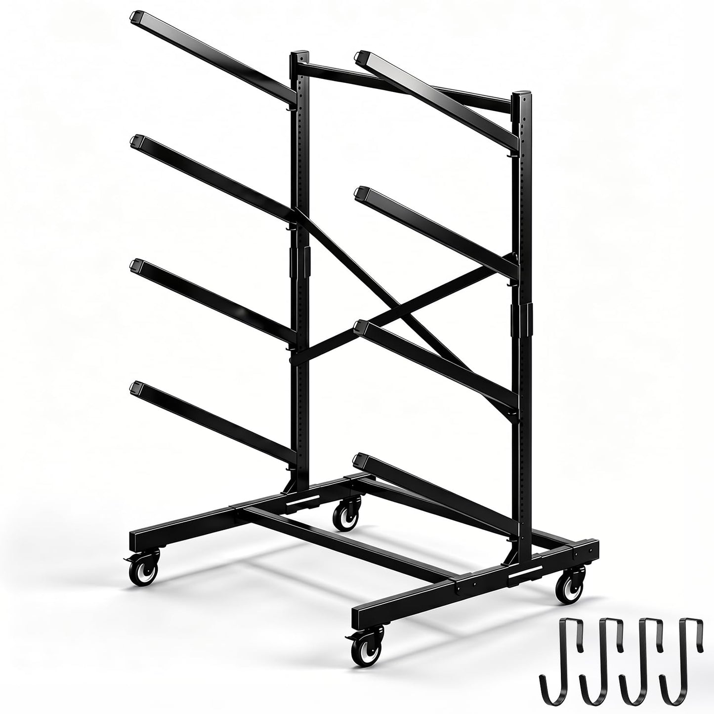 Ultrawesome 4-Tier Single-Sided Kayak Storage Rack with Wheels, Heavy Duty Freestanding Canoe Stand for 4 Kayaks, 400lbs Capacity, Adjustable Arms, Indoor Outdoor Garage Shed Dock Use