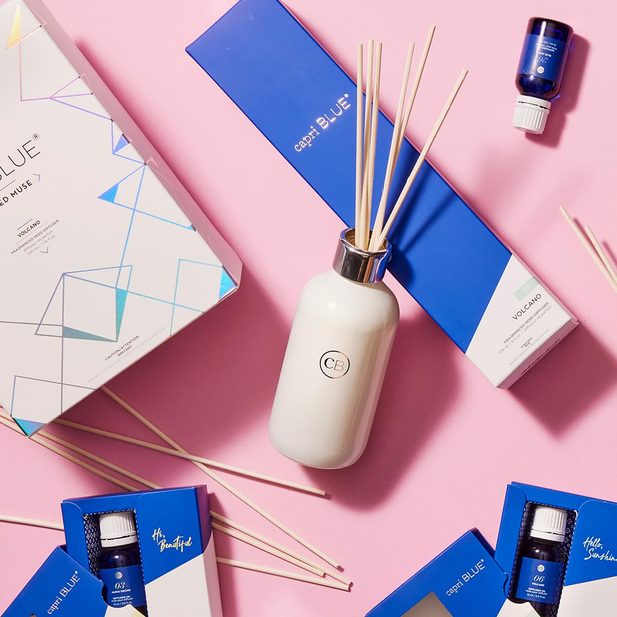 Capri Blue Volcano Reed Diffuser Set - Includes Reed Diffuser Sticks, Fragrance Oil, and Glass Bottle - Luxury Scented Room Fresheners - Cobalt Blue (8 fl oz)