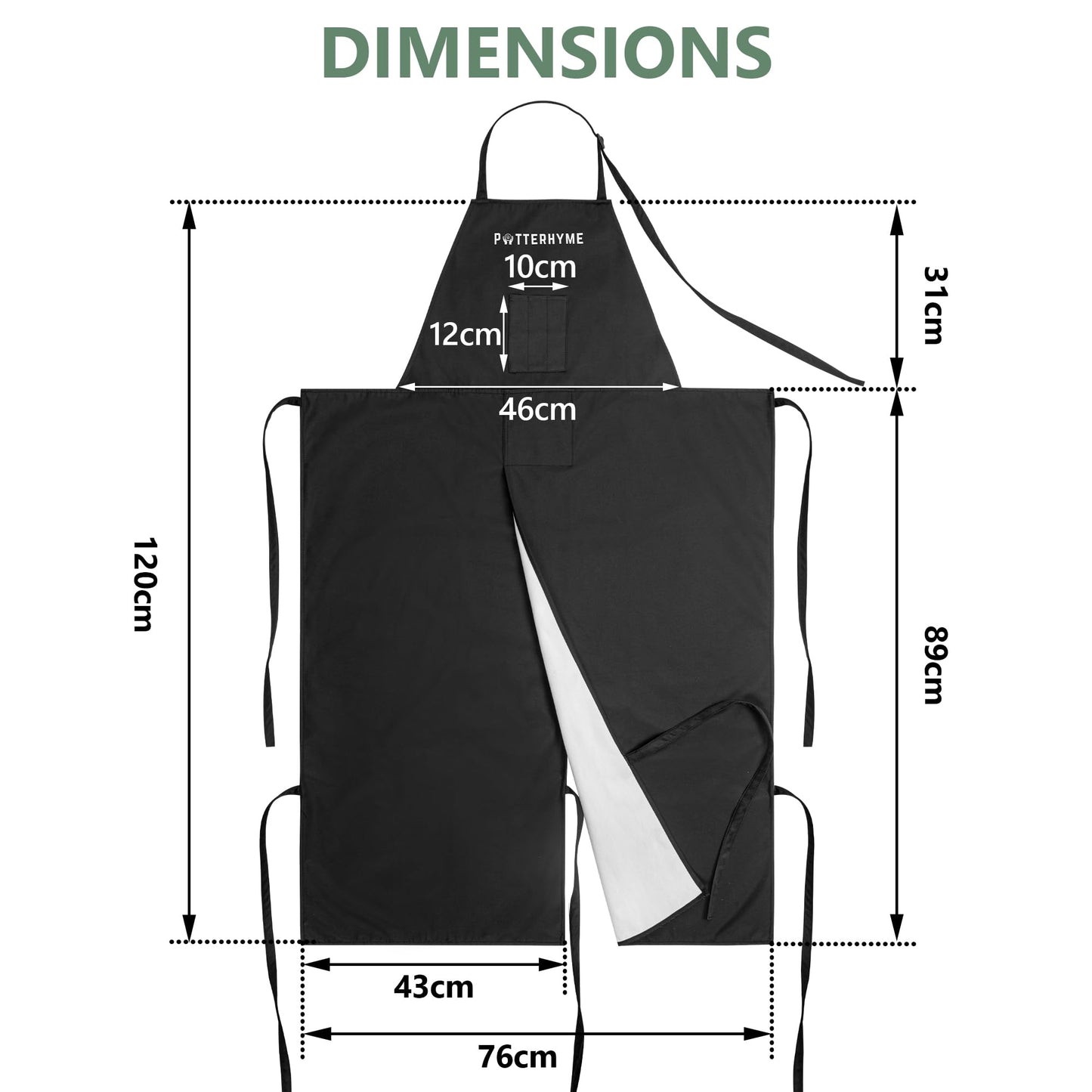 Potterhyme Reusable Full Coverage Waterproof Pottery Apron Split Leg - 100% Lined Polyester Apron For Men & Women - For Ceramic Wheel Throwing, Woodturning, Painting, and Clay or Tattoo Artists