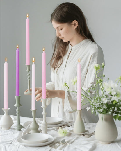 LPUSA Pink Taper Candles 10.5 inch Pastel Candle Sticks Unscented Driples Tapered Candle Ideal as Dinner Candles Smokeless Long Burning,Set of 12