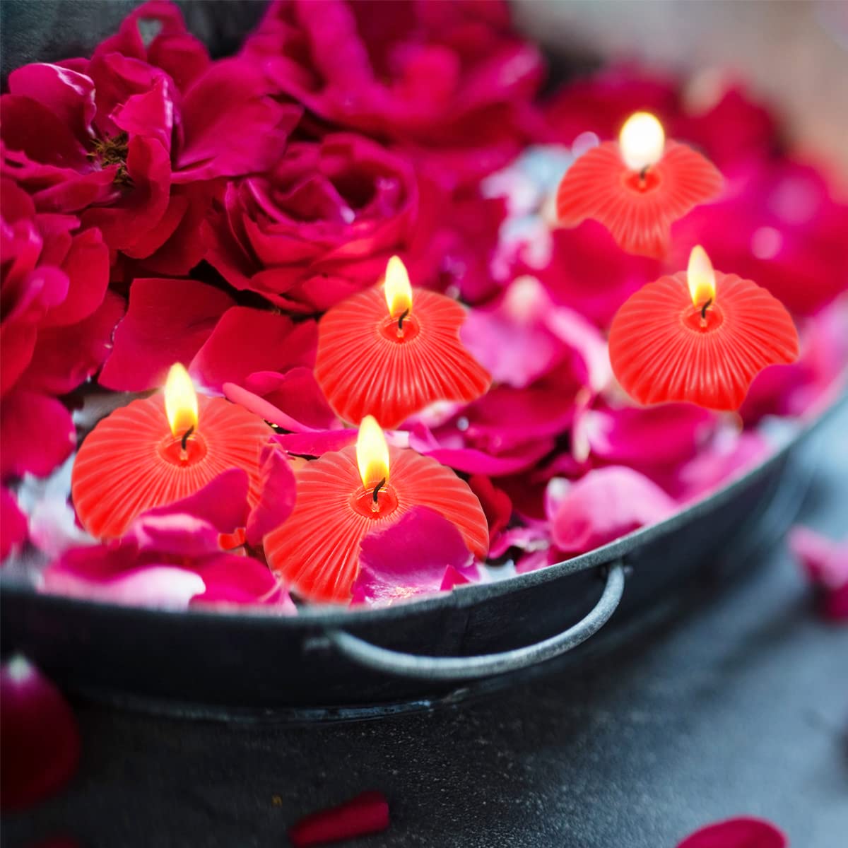12 Pack 3 Inch Red Floating Candles for Valentine’s Day, 10 Hour Unscented Dripless Tealight Candles for Cylinder Vases, Centerpieces at Wedding Party Pool Holiday - Wavy Float Candle