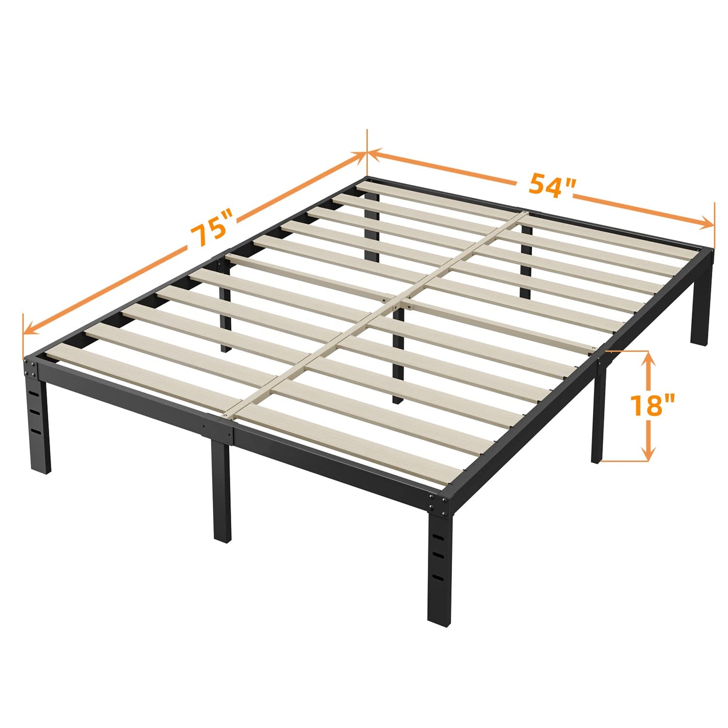 ZIYOO Full Size Bed Frame, 3 Inches Wide Wood Slats,18 Inch Tall Metal Platform, Heavy Duty 3500lbs Support for Mattress, No Box Spring Needed, Noise Free