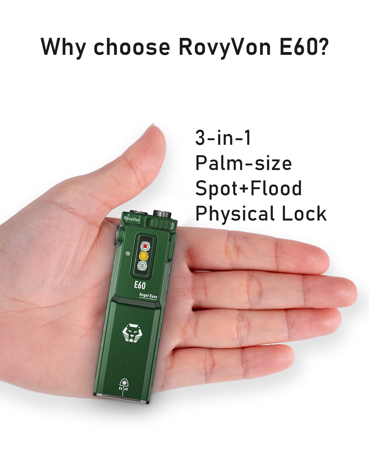 RovyVon E60 Flat EDC Flashlight 1500 Lumen Compact Pocket Light USB C Rechargeable with UV Red White Sidelight for Hiking, Traveling, Daily Outdoor Use
