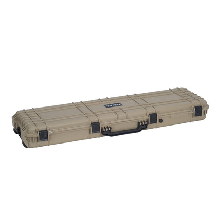 MEIJIA Portable IP67 Waterproof All Weather Hard Rifle Case with Rolling Wheels,Customizable Fit Foam Inserted,Soft Grip Handle,53x16.14x6.1inches (Desert Tan)