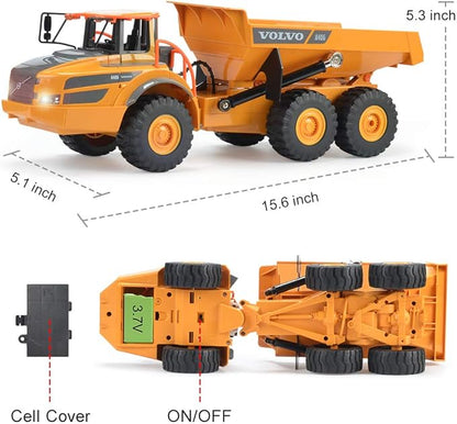 DOUBLE E Volvo RC Dump Truck Toy for Kids Articulated Hauler Remote Control Construction Toys Vehicles with Lights Birthday Gifts Ideas for Boys Age 6 7 8 9 10 Year Old and up