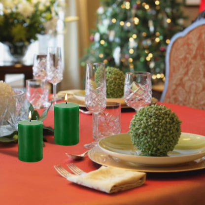 2x3 Green Pillar Candles, Set of 12, Holiday Candles, Unscented for Christmas, Home Decor