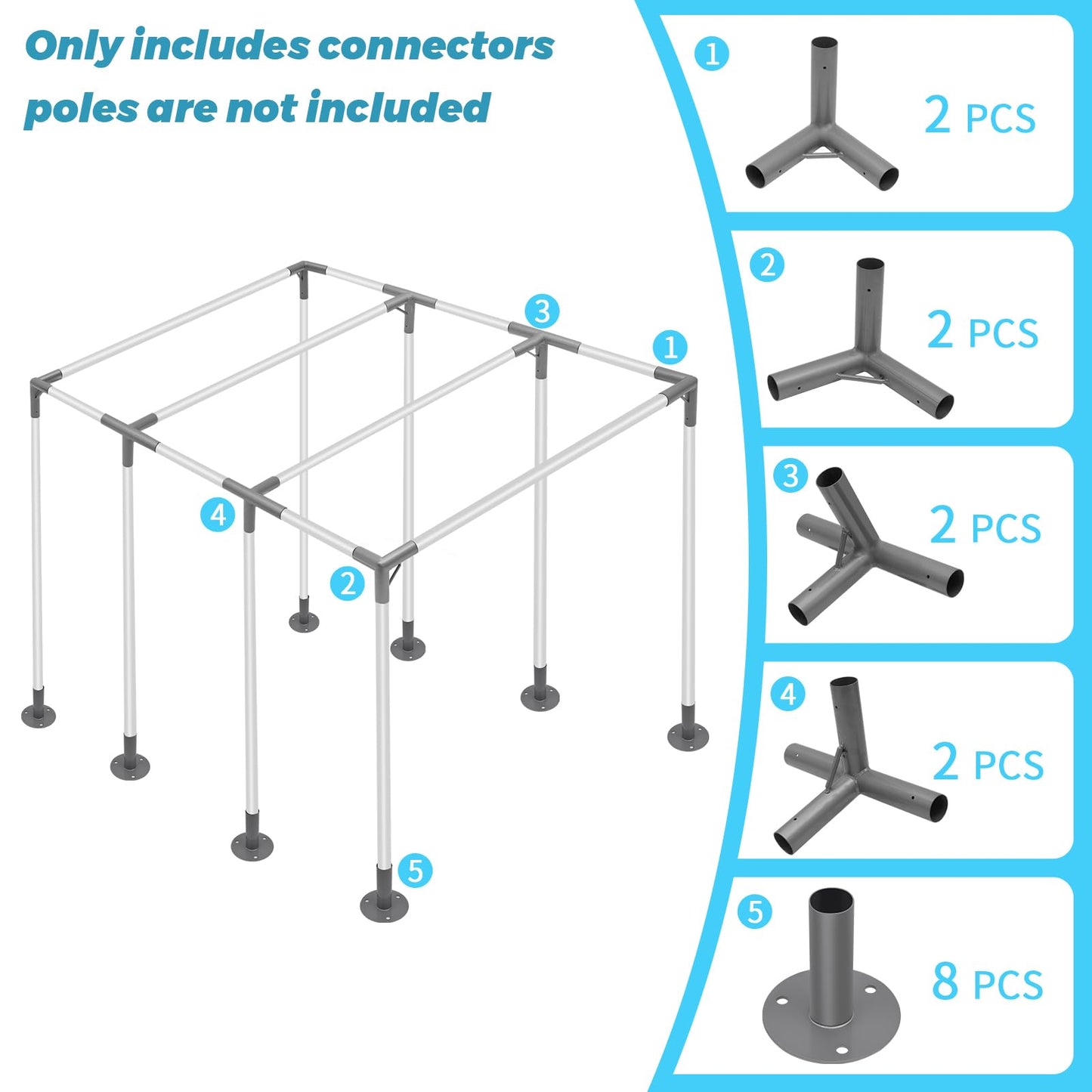ICITYWALL 8 Leg Carport Kits，Slant Roof Canopy Fitting Kit with 1-3/8" ID, Galvanized Steel Carport Connectors, shed Frame kit DIY Project