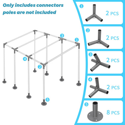 ICITYWALL 8 Leg Carport Kits，Slant Roof Canopy Fitting Kit with 1-3/8" ID, Galvanized Steel Carport Connectors, shed Frame kit DIY Project