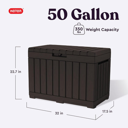 Keter Kentwood 50 Gallon Resin Deck Box - Stylish Outdoor Storage for Cushions & Garden Tools | Brown