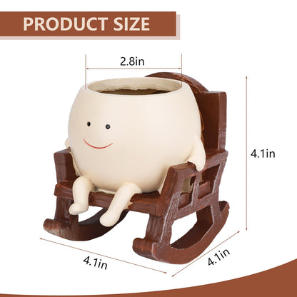 Boomluck Smiling Flower Pot Rocking Chair – Whimsical, Decorative, and Practical Planter with Drainage Holes, Indoor and Outdoor Plant Pot, DIY Decoration Gift for Plant Lovers