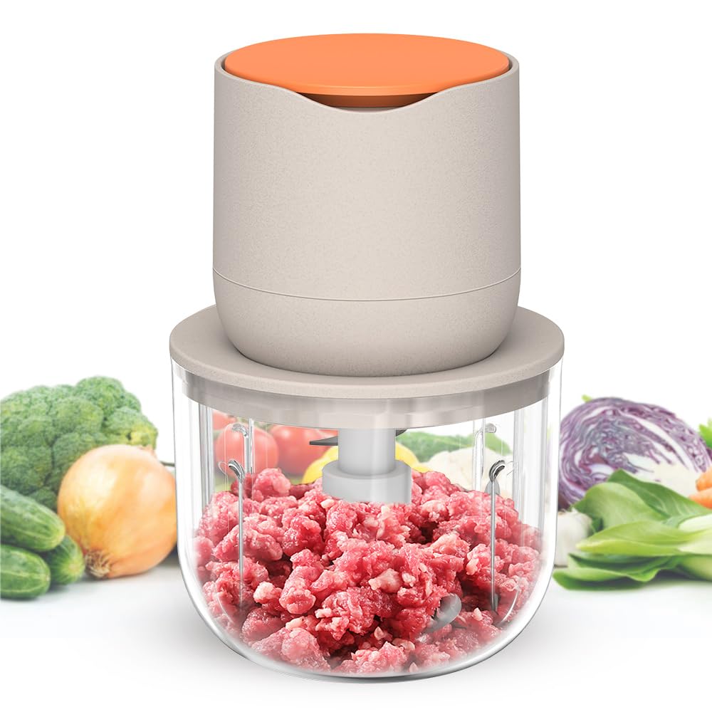 250ML Electric Garlic Chopper, Mini Portable Veggie Choppers, Garlic Grinder Masher Onion Chopper, Blender to Vegetable, Wireless Food Processor for Ginger, Chili, Fruit, Meat, etc