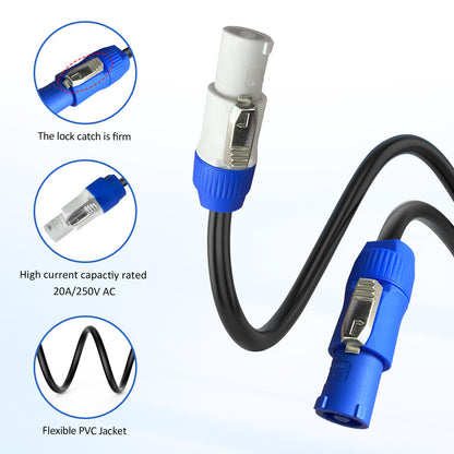PowerCon Power Cable AC PowerCon Input to Output 12AWG 3 Pin Power Extension Cable for LED Screen Beam Moving Head Light, Stage Light Power,Audio Video Equipment and More-6FT
