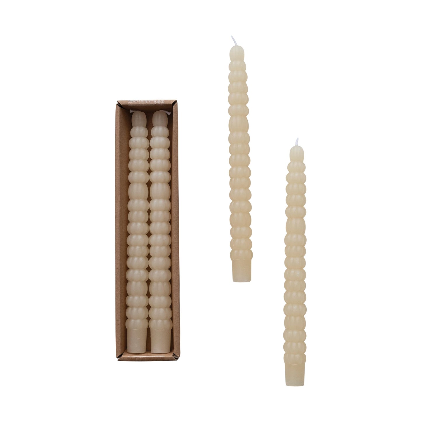 Creative Co-Op Unscented Pumpkin Shaped Taper Candles in Box, Ivory Color, Set of 2