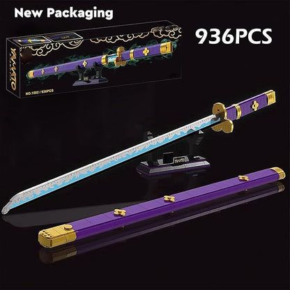 HIGH GODO Anime Cosplay Swords Building Set 936 Piece One Purple Enma Zoro Sword 38.8IN with Scabbard and Bracket for Adults Teens 14+ (Roronoa Zoro Yamato Sword)