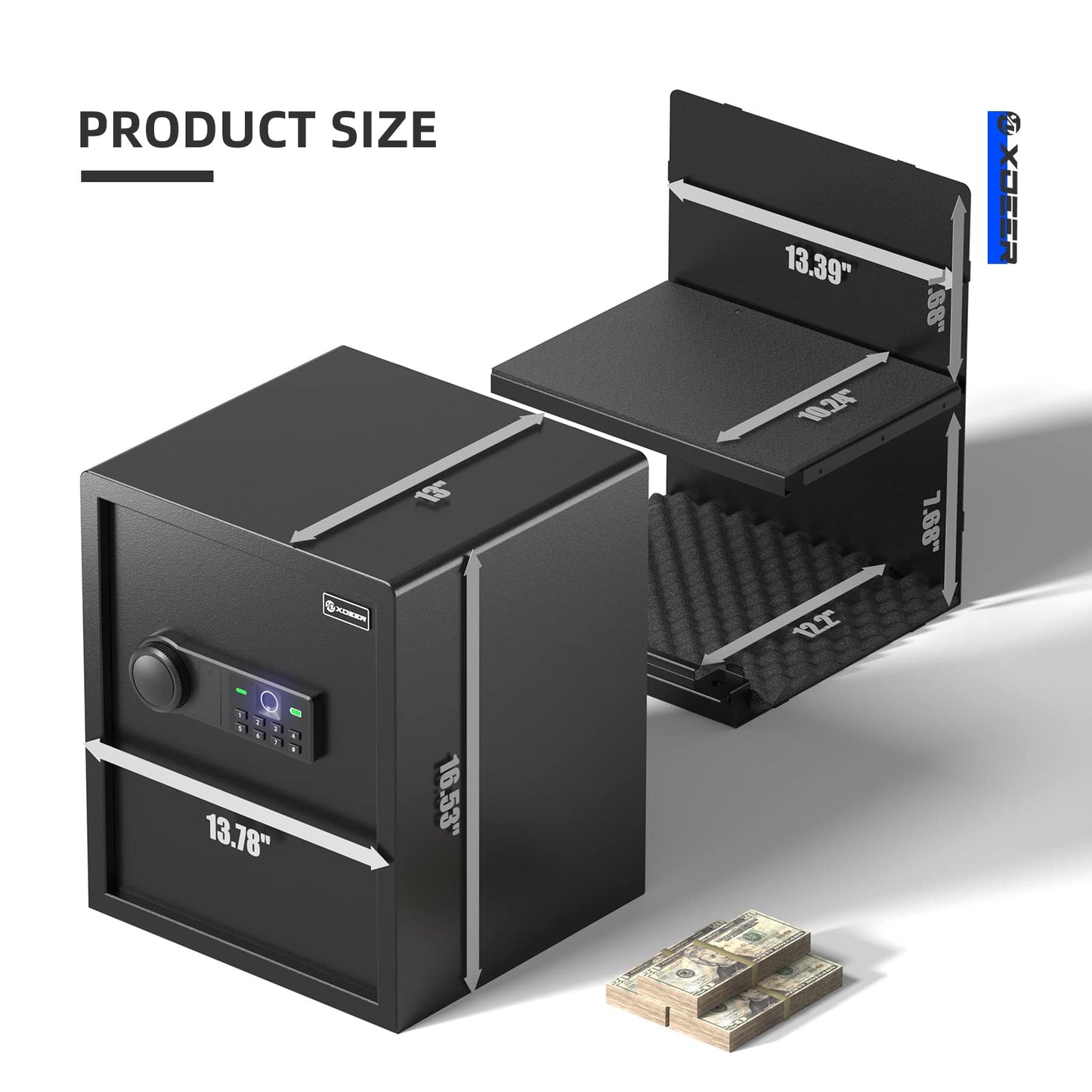XDeer Biometric Safe Box, Quick-Access Security Safe Box with Upgraded Fingerprint, Steel Handgun Safe Lock Box for Kid/Home/Office/1PCS (1.69 Cubic Feet)