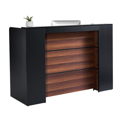 VEVOR Reception Desk, 62 Inch Rectangular Front Counter Table, Office Reception Desk Front Retail Counter with LED Light, for Checkout, Lobby, Beauty Salon and Office, Black & Brown