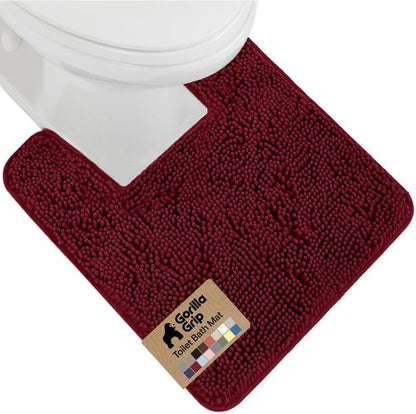 GORILLA GRIP Bath Rug Mat - Plush Absorbent Shaggy Chenille for Square Toilet Base - Burgundy, Machine Washable