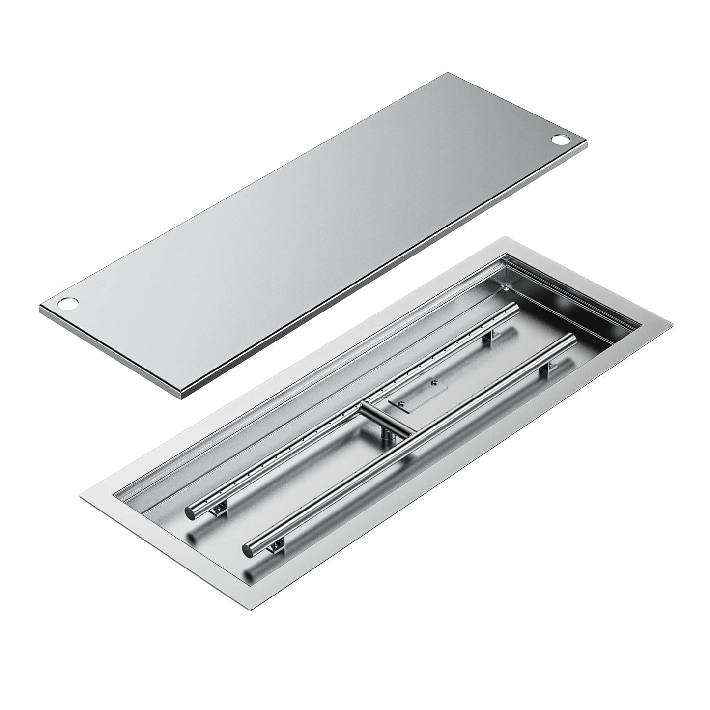 Skyflame Rectangular Stainless Steel Drop-in Fire Pit Pan and Burner with Burner Cover, 24 by 8 Inch Burning Area