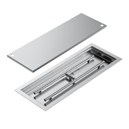 Skyflame Rectangular Stainless Steel Drop-in Fire Pit Pan and Burner with Burner Cover, 24 by 8 Inch Burning Area