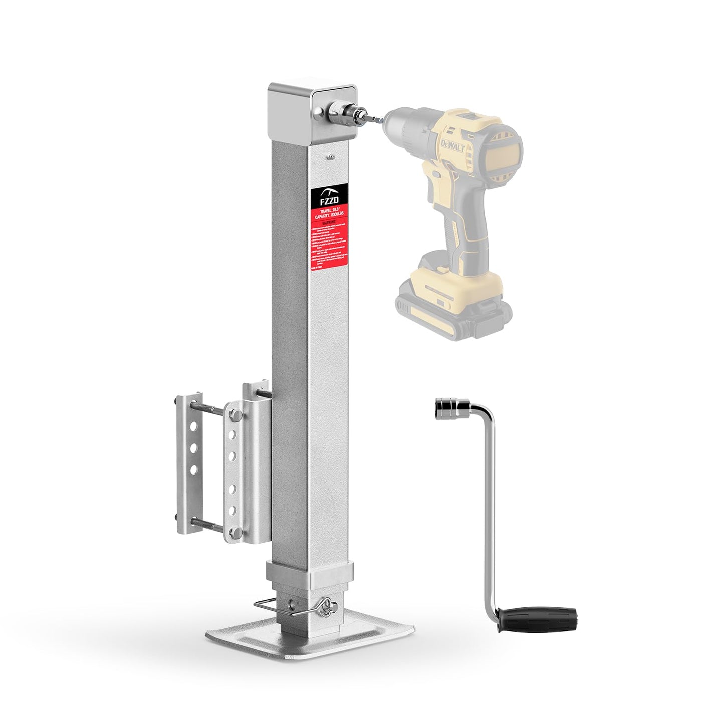 FZZD 8000 lbs Heavy Duty Trailer Jack, 20-24V Cordless Drill Compatible，28.6" Lift, for RV, Yacht, Boat Trailer Jack