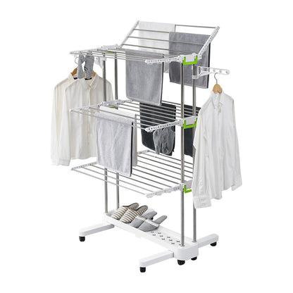 Ergocar Airer Clothes Drying Rack, 4-Tier Foldable Clothes Hanger, Adjustable Stainless Laundry Dryer Hanger, Rolling Clothes Drying Rack with Wheels, for Indoor & Outdoor, White