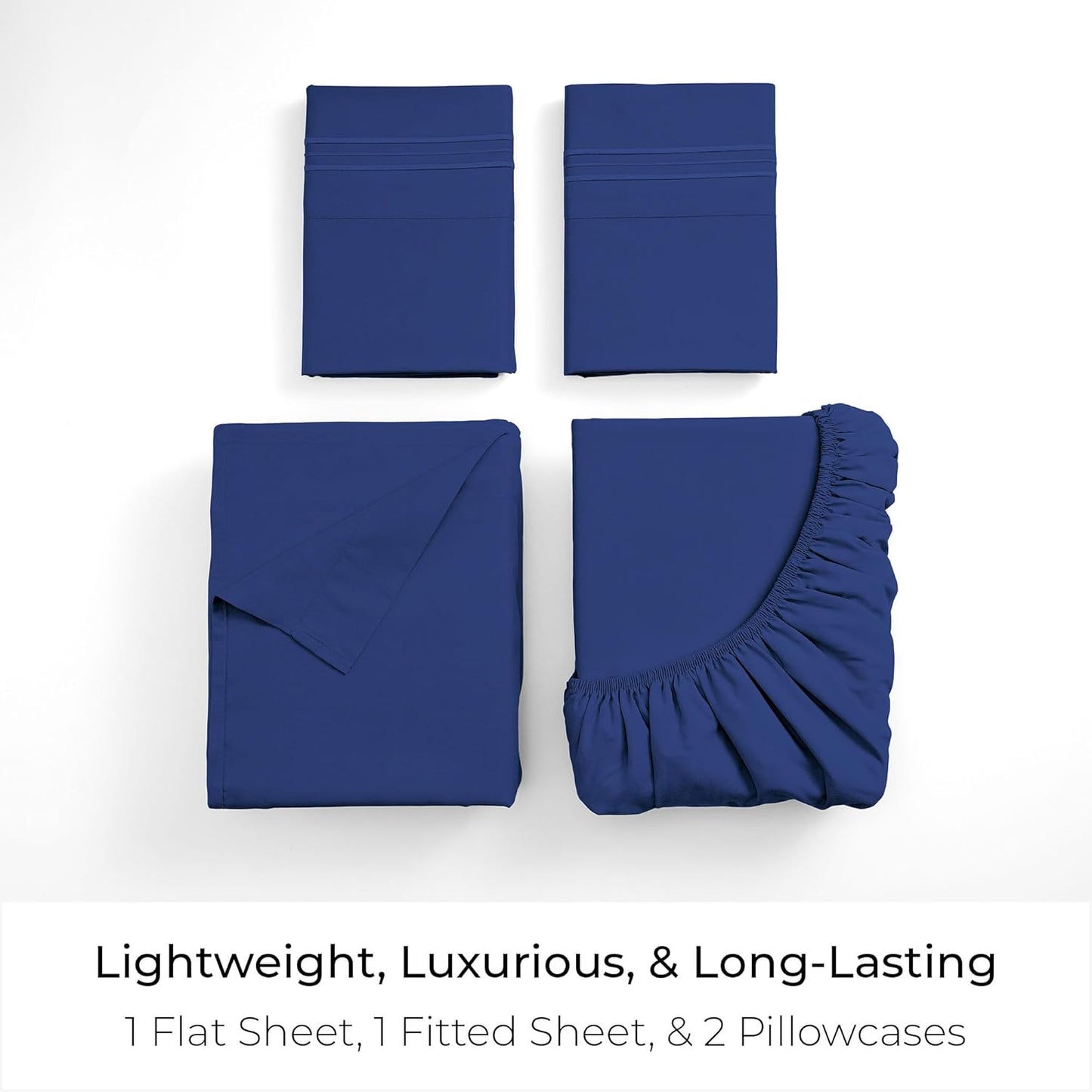 Mellanni King Sheets Set - 4 PC Luxury Bedding | Extra Soft, Cooling, Wrinkle-Resistant (Royal Blue)