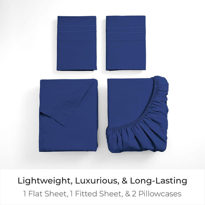 Mellanni King Sheets Set - 4 PC Luxury Bedding | Extra Soft, Cooling, Wrinkle-Resistant (Royal Blue)