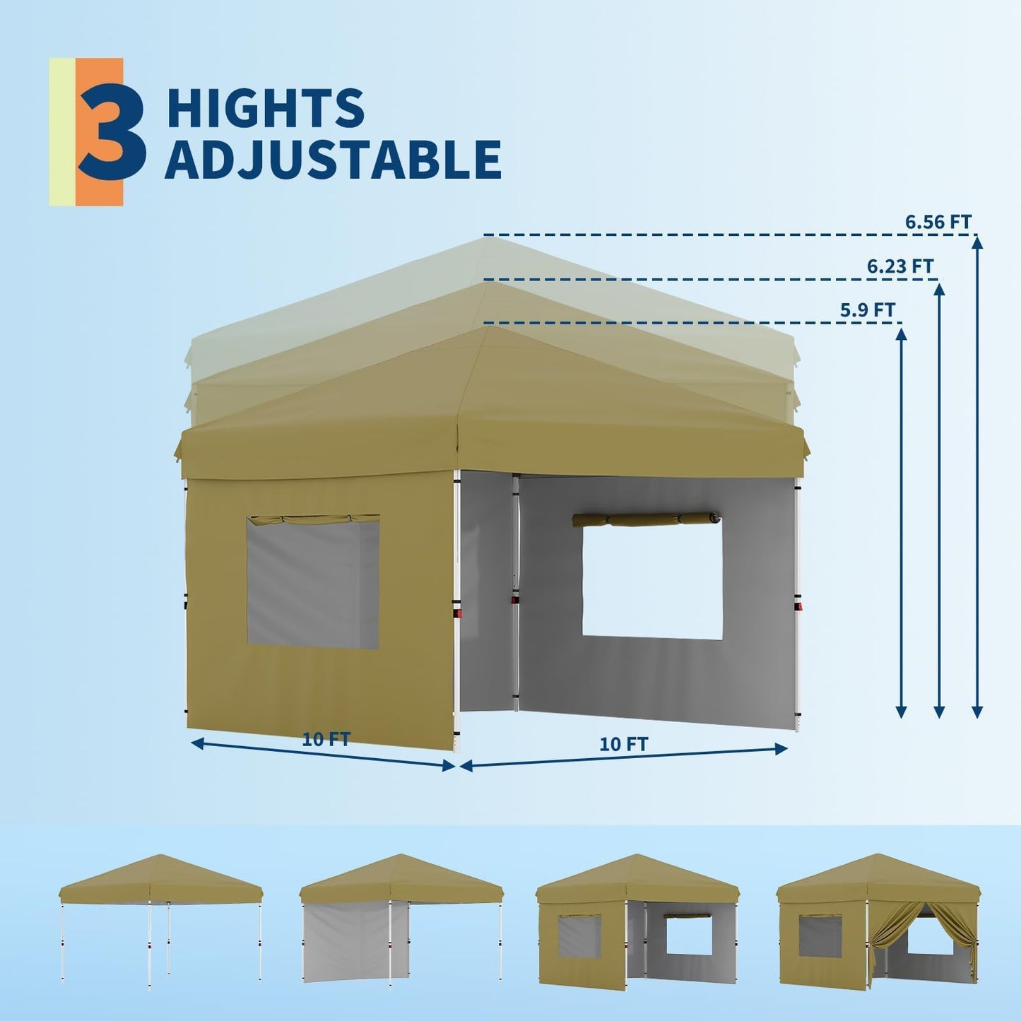 GarveeHome 10x10 Pop Up Canopy Tent Outdoor Canopy One-Person Set Up Heavy Duty Commercial Instant Tent Shelter, 3-Sidewall, Events, Parties, Camping, Black