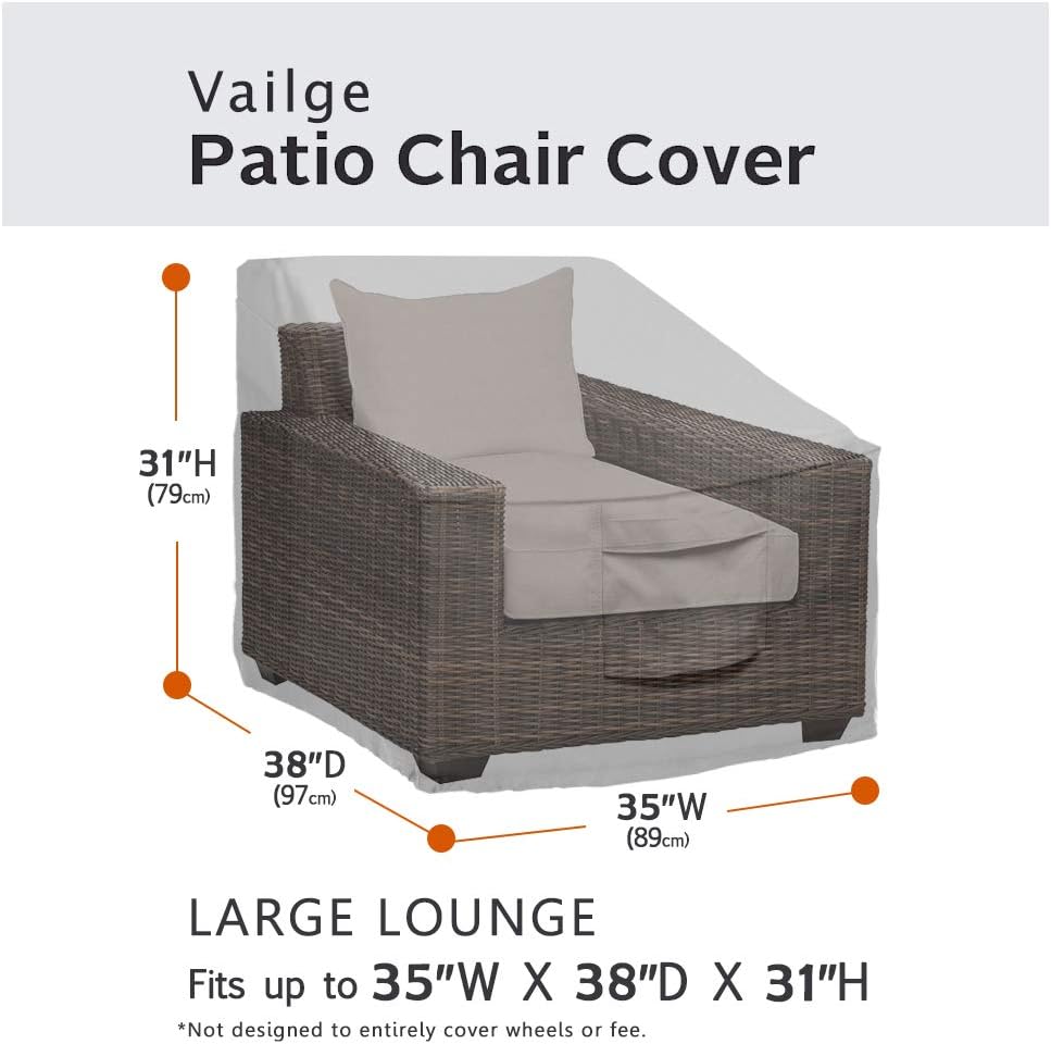 Vailge Patio Chair Covers - Heavy Duty Waterproof Lounge Deep Seat Covers | Large Grey (2 Pack)