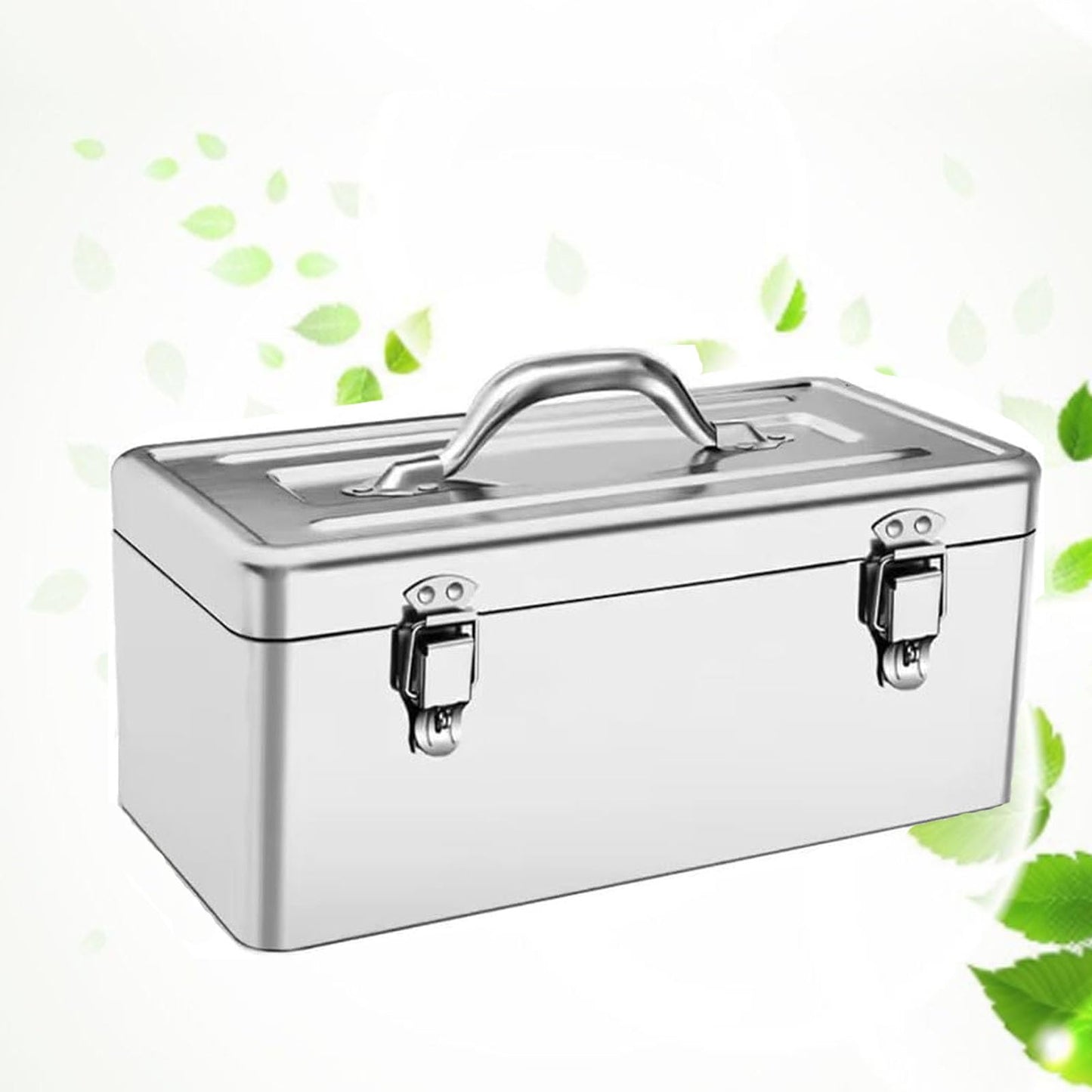 GRPDMDM 18" Metal ToolBox,Stainless Steel Tool Box,Heavy Duty Portable Tool Box,2 Layer with Carrying Handle metal locking latches make and Removable Tray,for Garage Workshop (Silver)