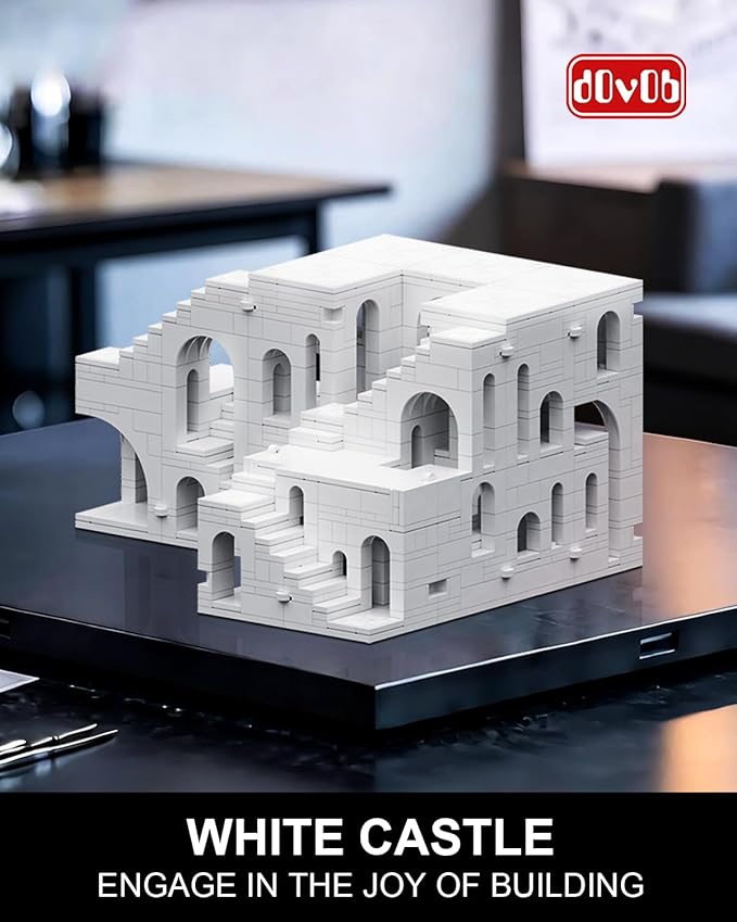 dOvOb Architectural Transformable White Castle Building Blocks Set - 1170PCS Construction Magic Maze Mode Collectible Display Set for Adults and Teenagers
