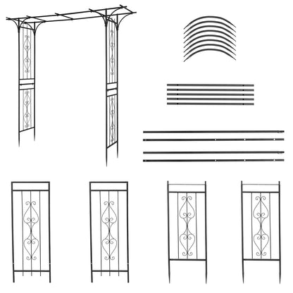 85" Metal Garden Arch Trellis for Climbing Plants, Large Flat Top Iron Arbor for Wedding Events & Backyard, Rustproof Outdoor Flower Support Rack for Roses & Vines, 6.7ft Wide, Black