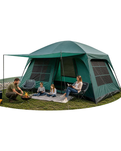 Abahub 10 Person Tent for Camping, Family Cabin Tents with 2 Rooms and 2 Doors, Large Tent with Rainfly, Porch, 4 Windows, 14ft x 10ft x 81in
