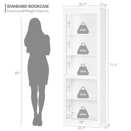 Spirich 5 Tier White Bookshelf, Tall Bookshelf with Storage, Open Wooden Book Shelf, Modern Large Bookcase for Living Room, Home Office, Dinning Room