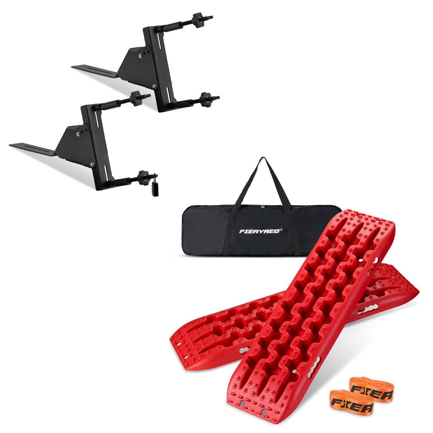FieryRed Traction Boards Offroad, Recovery Boards with 2 Leashes and Carry Bag, Recovery Track Board Mounting Kit