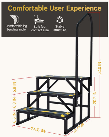 Altyostar RV Steps with Handrail Heavy-Duty 3 Step Camper Entry Step Stairs for 5th Wheel RVs Outdoor Camping Travel Trailers Motorhome Mobile Home Porch Hot Tub Spa Portable Step