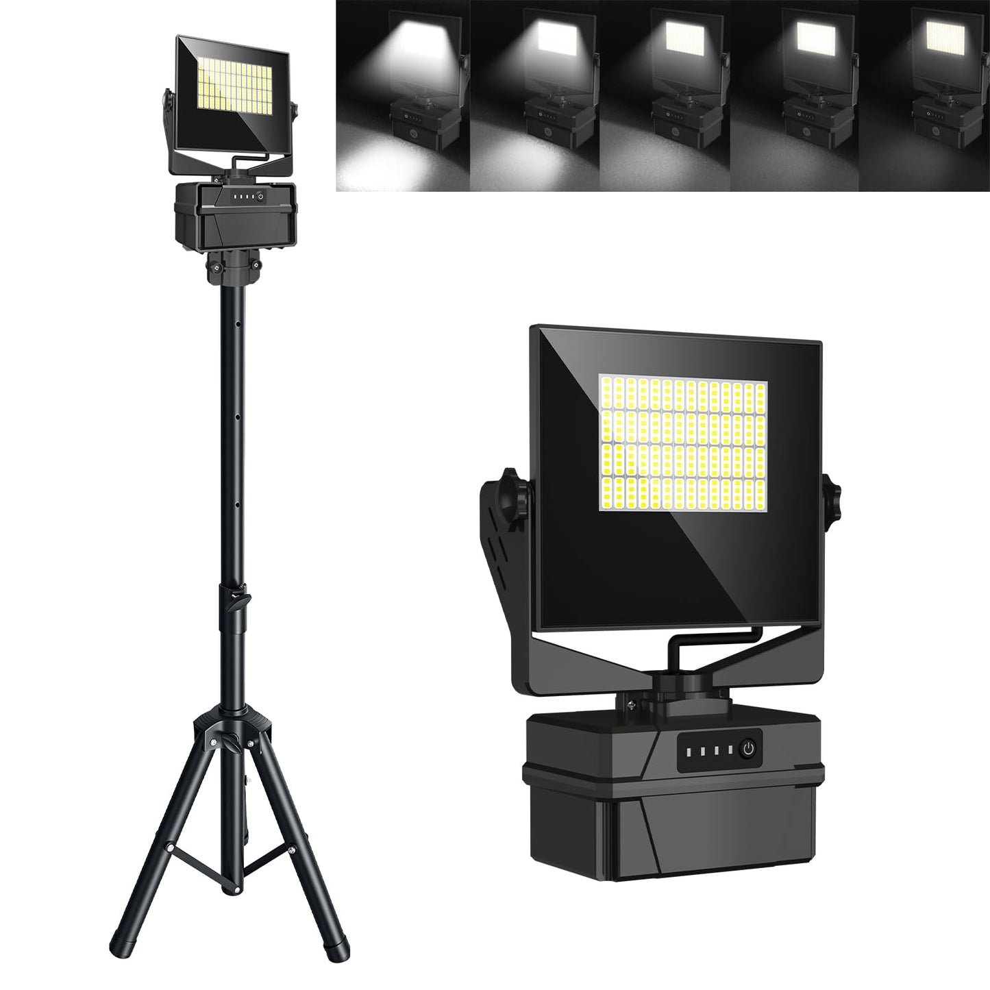 10000 mAh Rechargeable LED Work Light with Tripod Stand, 5000K Daylight White Dimmable 10000 Lumen Cordless Temporary Work Light, Long Lasting Flood Light (Upgrade 10000 mAh Battery)