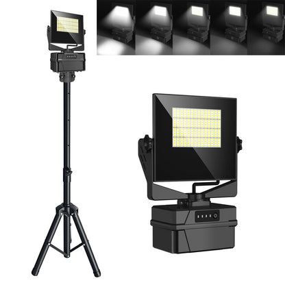 10000 mAh Rechargeable LED Work Light with Tripod Stand, 5000K Daylight White Dimmable 10000 Lumen Cordless Temporary Work Light, Long Lasting Flood Light (Upgrade 10000 mAh Battery)