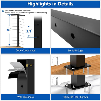 Zylorix 2Pack 36" T304 L-drilled Cable Railing Corner Posts(35"x2"x2") with Cable Grommets, Modular 90° Drilled Fixed Top Mount Heavy Duty Stainless Steel Black Finish for Wooden Concrete Deck Patio