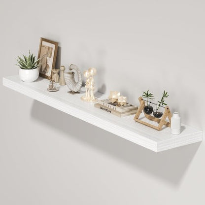 FLYJOE Floating Wall Shelves - Long Wooden Display Shelf with Invisible Brackets | 55"W x 9.3"D x 1.5"H, White