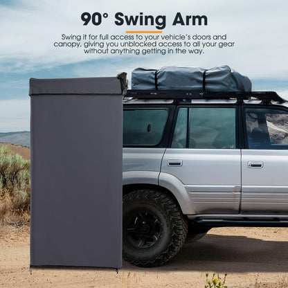 SanHima Awning Shower Tent with 90° Swing Arm - Car Side Shower Room w/LED Light, Camping Waterproof Portable Privacy Shelter Bathroom Overland, Gray