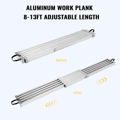 GarveeTech 8-13 ft Telescoping Work Plank, Aluminum Plank, Adjustable Work Platform 440 LBS Capacity, Extension Scaffolding Plank with Skid-Proof Platform, Scaffold Ladder Accessory