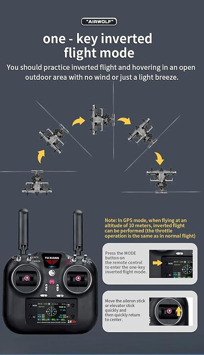 Hanll YUXIANG F02S 1:34 Scale 8CH GPS RC Helicopter – RTF Air-Wolf Replica with Dual Brushless Motors Telemetry Transmitter Optical Flow Metal Servo for Advanced Hobbyists—3 Batteries