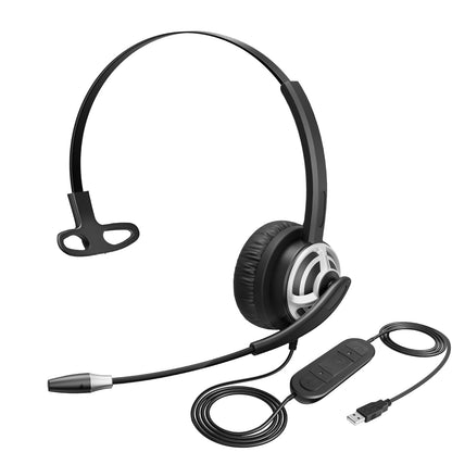 MKJ USB Headset with Microphone for PC, Computer Headset with Noise Cancelling Mic for Call Center and Office, Wired Headphones for Laptop UC Platforms Business Ms Teams Zoom Webex Facetime