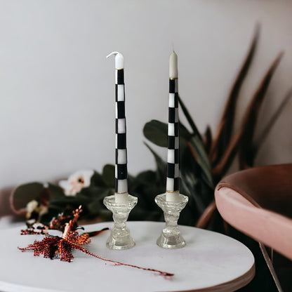 %100 Handmade Decorative Hand Painted Taper Candles, 2 Pack | Full Checkered Black & White | for Dinner Table and Interior Decoration,Gift for Celebration Decoration