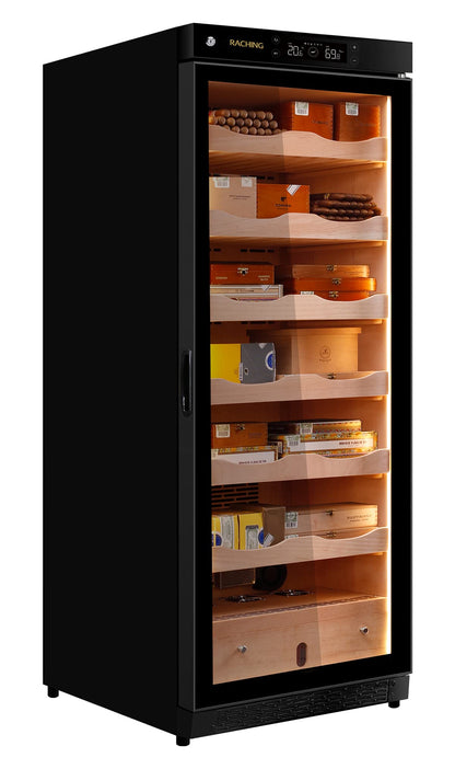 Cigar Climate Control Cabinet, Raching 330L Cigar Humidor Cabinet for Storing&Aging, Wood Frame with Constant Temperature and Humidity System, 6 Premium Canada Cedar Trays - Piano Paint Black